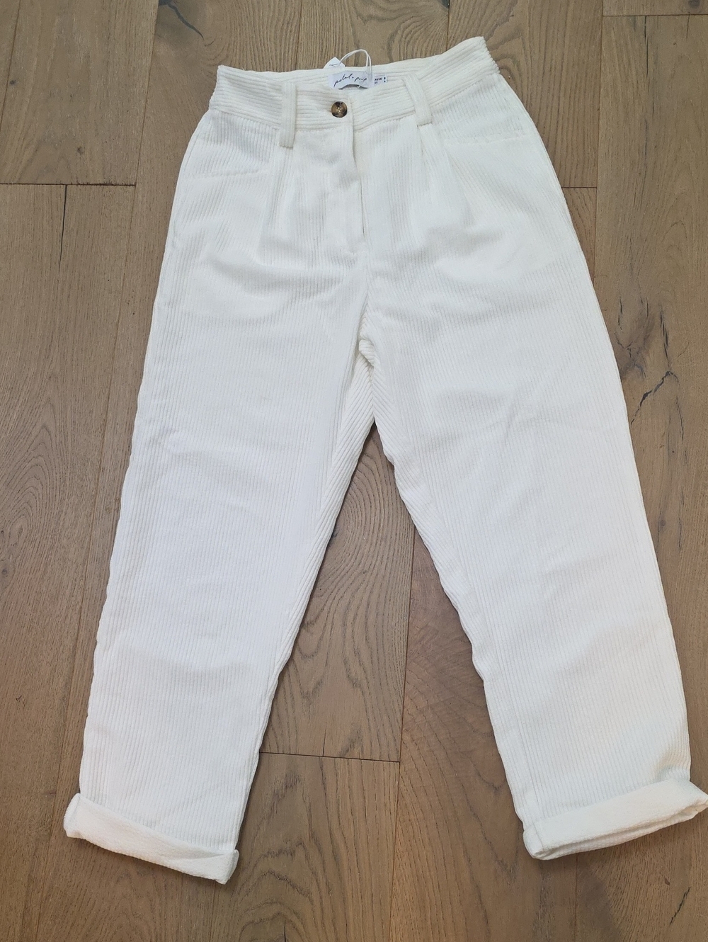 Petal & Pup Off-White Corduroy High-Waist Cropped Trousers.